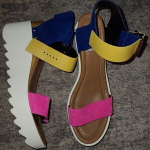 Steve Madden Keanu Platform Sandals Womens 11 Multicolor Embellished Buckle Stra